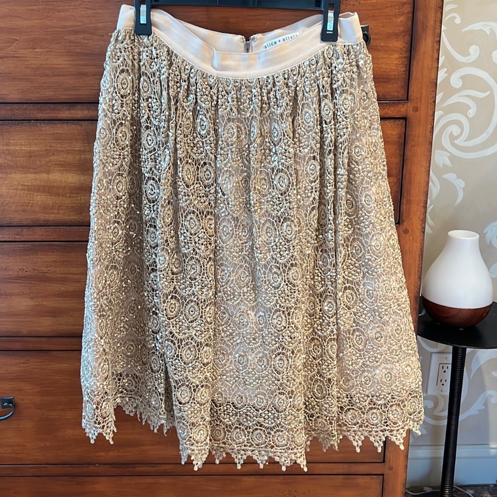 Gold beaded knee length skirt